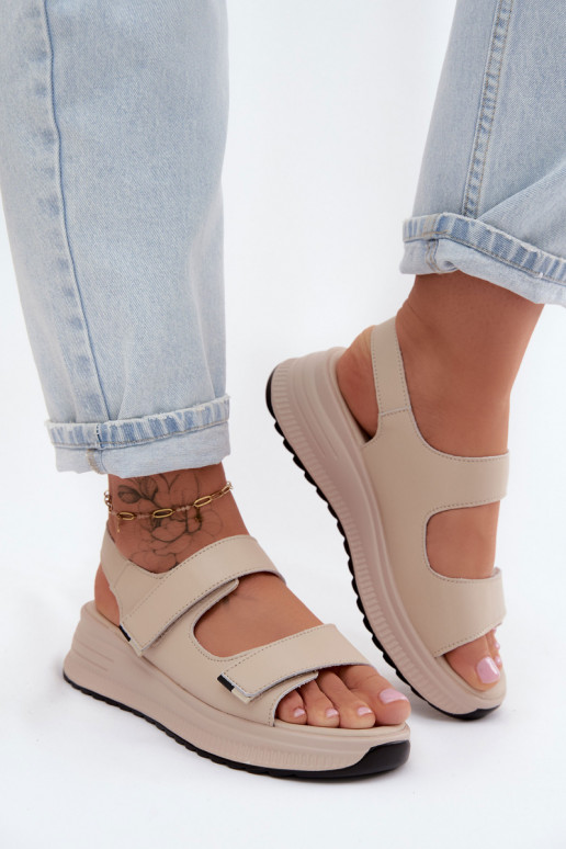 Zandkleurige dames platform sandalen met plakkende sluitingen Jemela