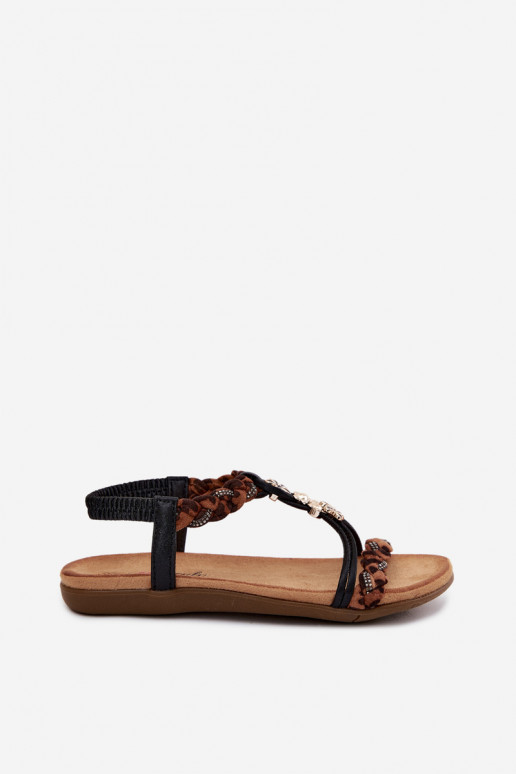 Sandales noires pour femmes avec brides et motifs léopard Nusoreth