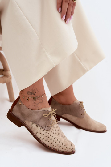 Chaussures en cuir pour femmes élégantes couleur sable et marron avec lacets Zazoo 4238