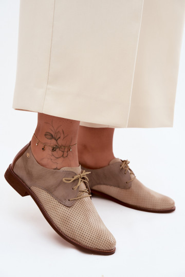 Haut Schuhe Feminin Eleganter Stil mit Schnürsenkeln Zazoo 4238 Beige-braune Farbe 2