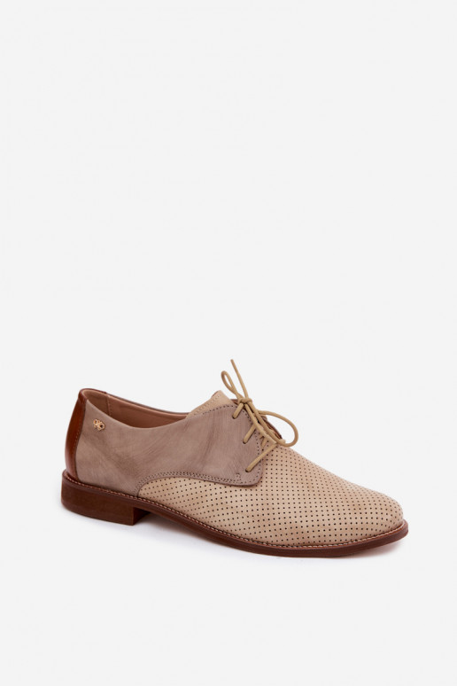Elegante sand- und braune Damen-Lederschuhe mit Schnürsenkeln Zazoo 4238