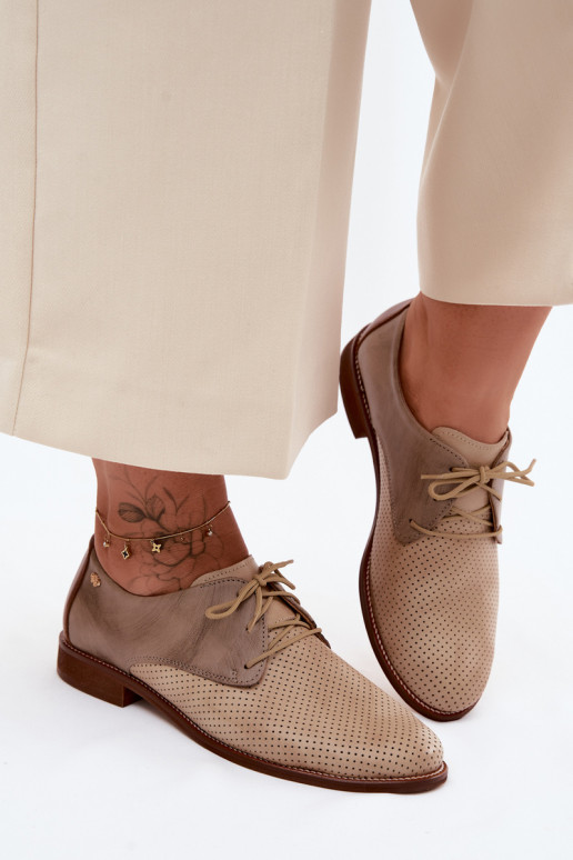 Elegante zand- en bruine leren dameschoenen met veters Zazoo 4238