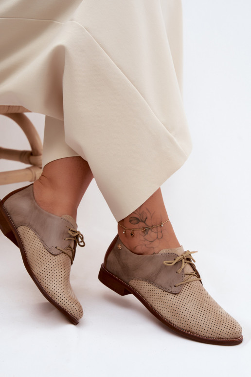 Leer schoenen Dames Elegante stijl met veters Zazoo 4238 beige-bruine kleur