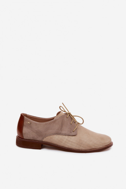 Chaussures en cuir pour femmes élégantes couleur sable et marron avec lacets Zazoo 4238