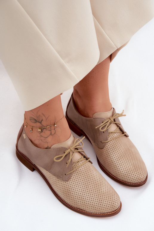 Elegante sand- und braune Damen-Lederschuhe mit Schnürsenkeln Zazoo 4238