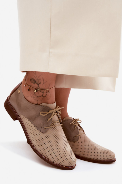 Peau chaussures Féminin Style élégant avec des lacets Zazoo 4238 beige-marron