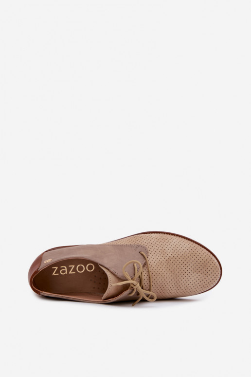 Elegante sand- und braune Damen-Lederschuhe mit Schnürsenkeln Zazoo 4238