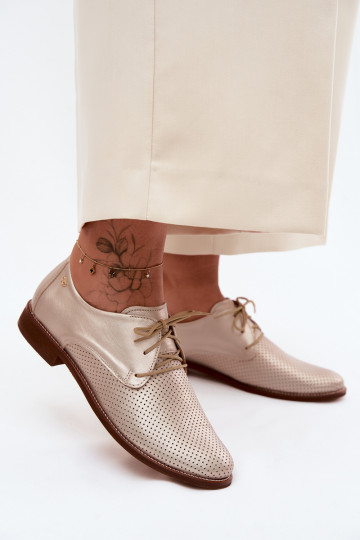 Chaussures en cuir pour femmes élégantes couleur or avec lacets Zazoo 4238