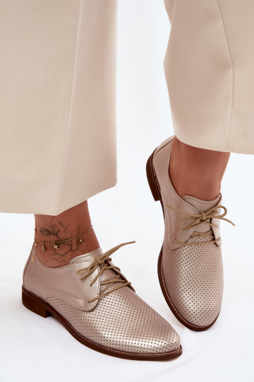 Chaussures en cuir pour femmes élégantes couleur or avec lacets Zazoo 4238 2