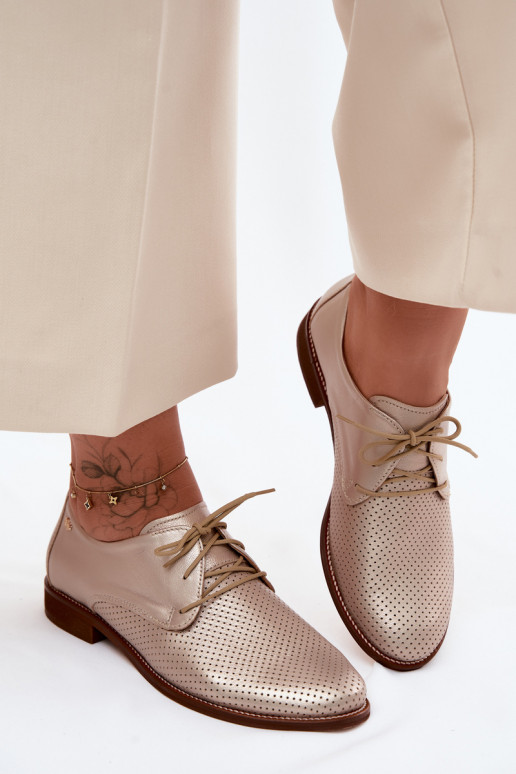 Haut Schuhe Feminin Eleganter Stil mit Schnürsenkeln Zazoo 4238 goldene Farbe