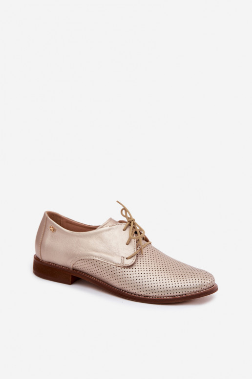 Chaussures en cuir pour femmes élégantes couleur or avec lacets Zazoo 4238