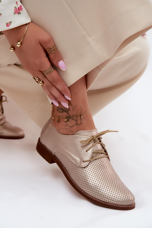 Elegante goldene Damen-Lederschuhe mit Schnürsenkeln Zazoo 4238