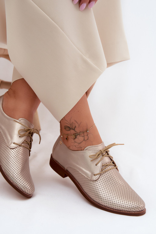 Elegante goldene Damen-Lederschuhe mit Schnürsenkeln Zazoo 4238