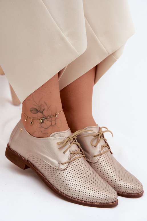 Elegante gouden leren dameschoenen met veters Zazoo 4238