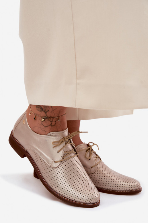 Elegante gouden leren dameschoenen met veters Zazoo 4238