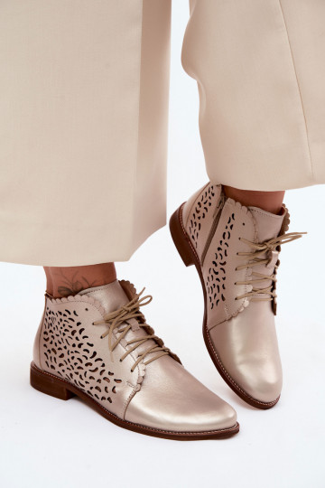 Peau Bottes ajourées avec des talons larges Zazoo 4078 couleur dorée