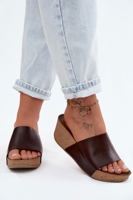 Chaussons en cuir couleur chocolat Zazoo 40291 avec semelle en liège