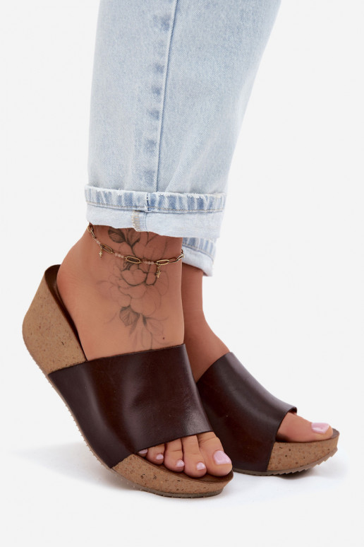 Zazoo 40291 Leren pantoffels Dames Op KorkoInym Koturnie CzekoladoIne