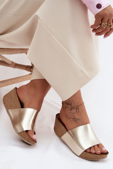 Zazoo 40291 gouden leren slippers met kurkzool
