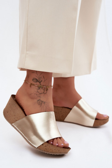 Zazoo 40291 Leren pantoffels Dames Op KorkoInym Koturnie gouden kleur 2