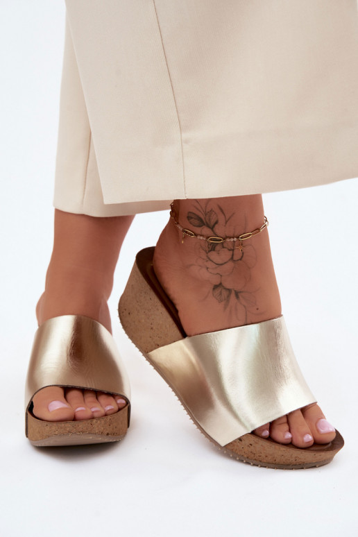 Zazoo 40291 gouden leren slippers met kurkzool