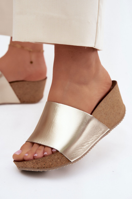 Zazoo 40291 Leren pantoffels Dames Op KorkoInym Koturnie gouden kleur