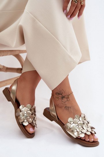 Elegante gouden dames sandalen met brede hakken Zazoo 40468