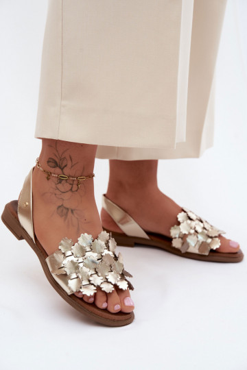 Sandales dorées pour femmes élégantes avec talons larges Zazoo 40468 2