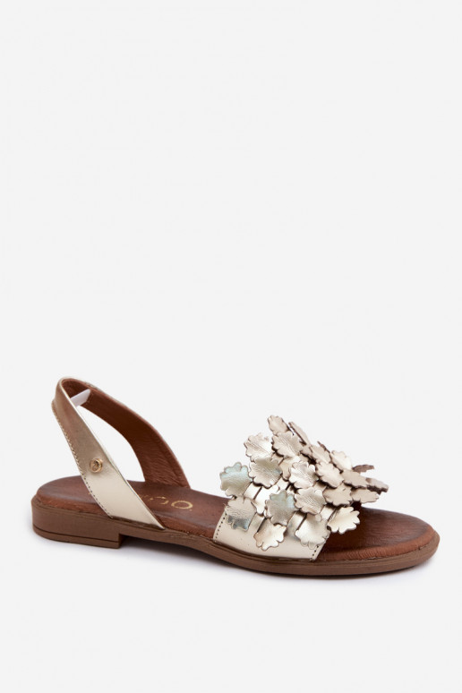 Elegante gouden dames sandalen met brede hakken Zazoo 40468