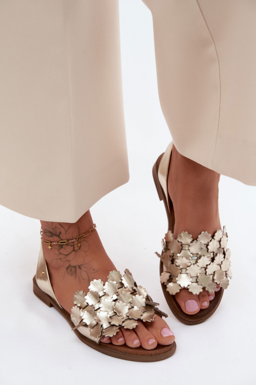 Elegante gouden dames sandalen met brede hakken Zazoo 40468