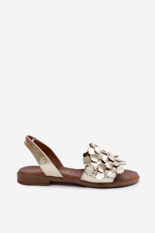 Elegante gouden dames sandalen met brede hakken Zazoo 40468