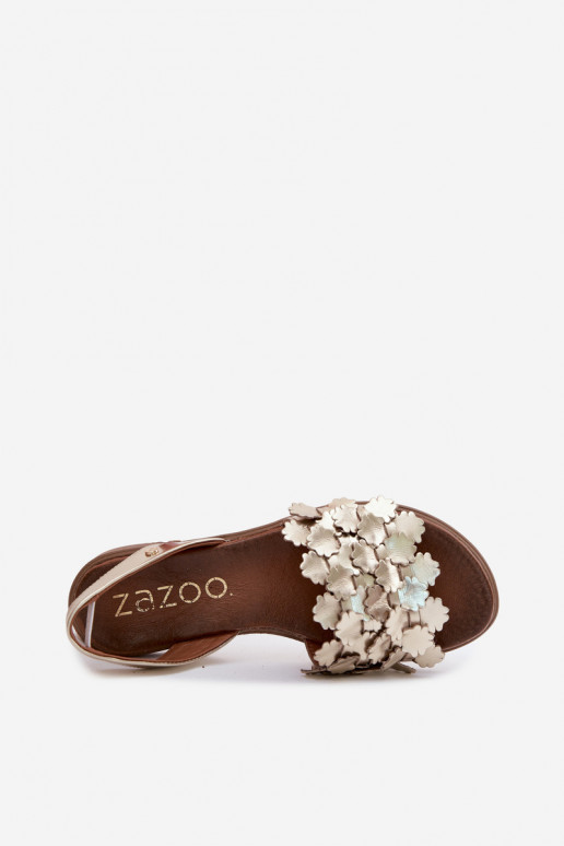 Sandales dorées pour femmes élégantes avec talons larges Zazoo 40468