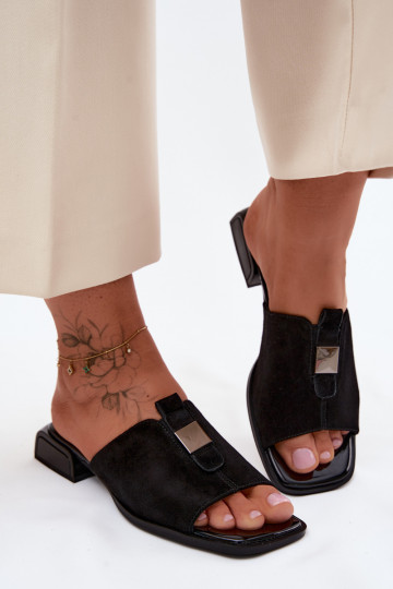 Elegante zwarte dames slippers van natuurlijk suede D&A