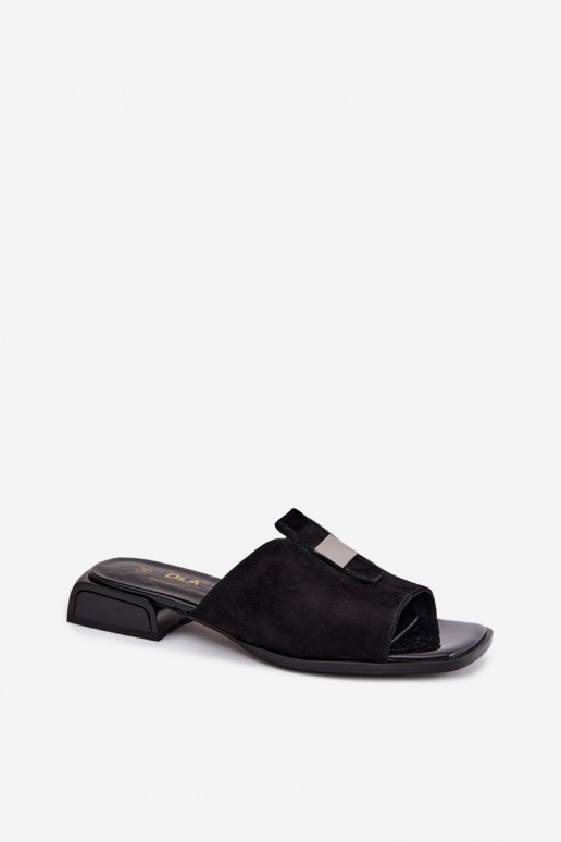 Elegante zwarte dames slippers van natuurlijk suede D&A