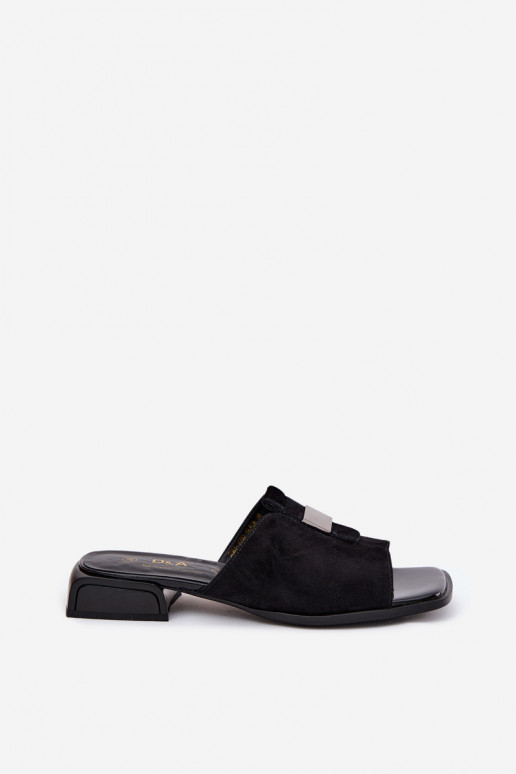 Chaussons pour femmes noirs élégants en daim naturel D&A