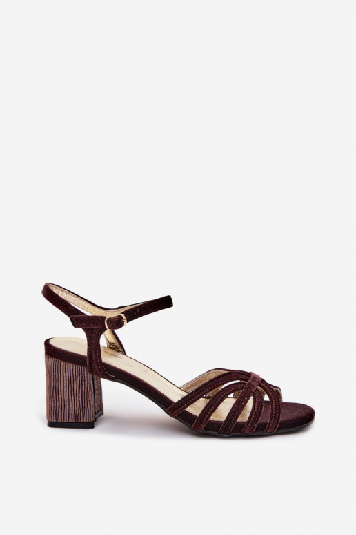 Fluwelen dames sandalen met hoge hak in chocolade kleur D&A