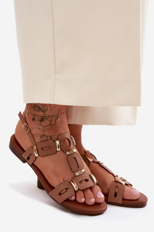 Flache Sandalen für Damen S.Barski PL61-0903 braune Farbe