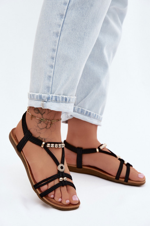 Zwarte platte sandalen voor dames met bandjes Zelda