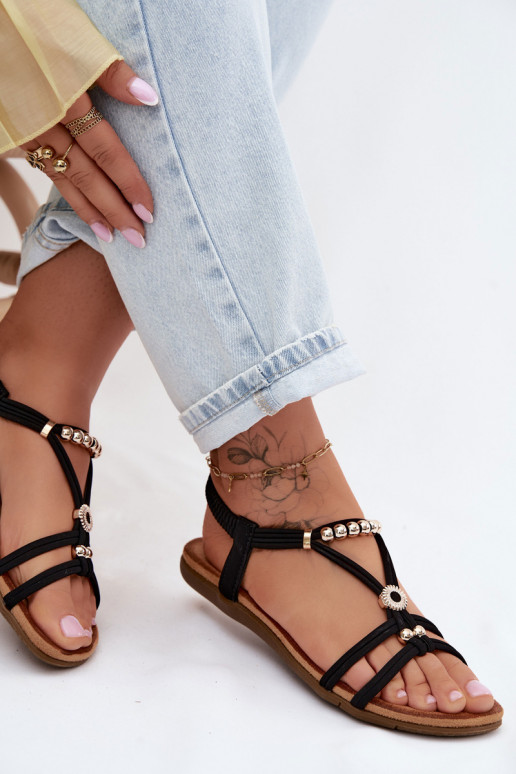 Zwarte platte sandalen voor dames met bandjes Zelda