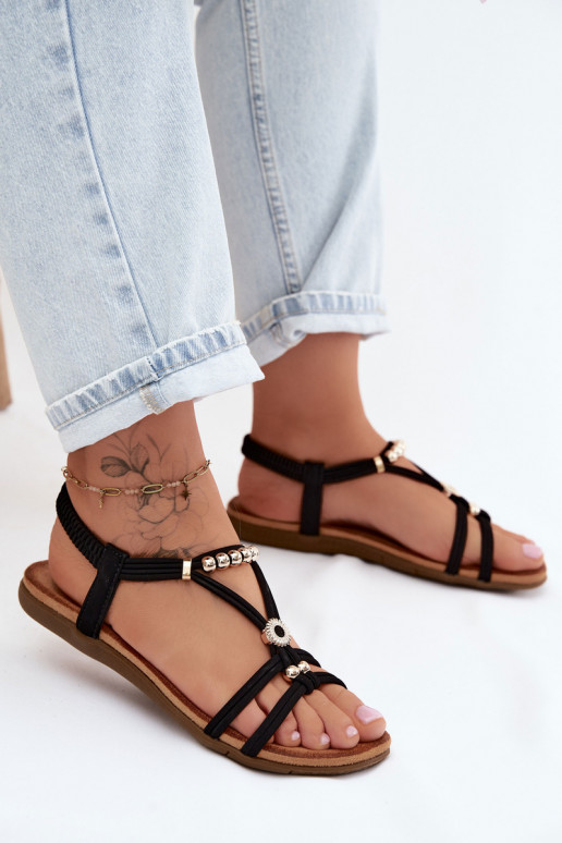 Zwarte platte sandalen voor dames met bandjes Zelda