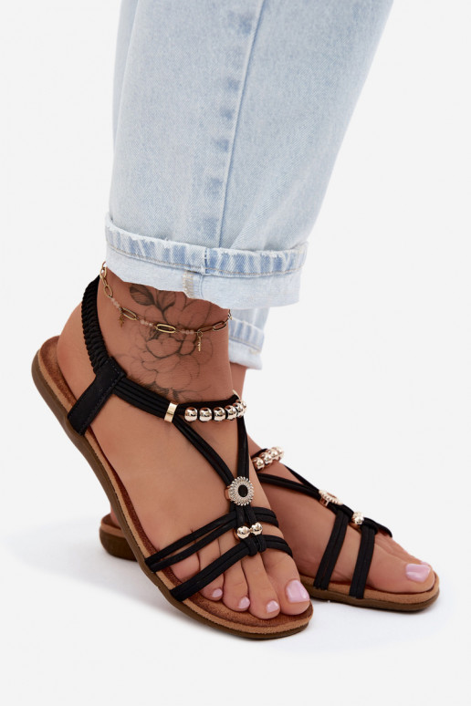 Zwarte platte sandalen voor dames met bandjes Zelda