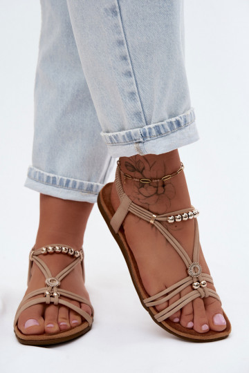 Sandales plates pour femmes avec des bandes beige Zelda