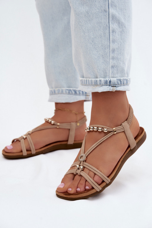 Flache Sandalen für Damen mit Streifen Beige Zelda