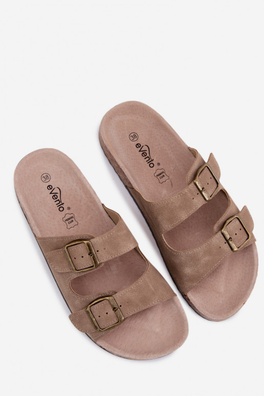 Khaki Damen-Slipper mit Schnallen auf Korksohle Harleen