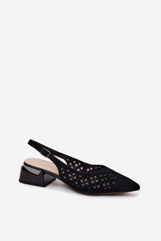 Peau Sandales femme en daim avec des éléments ajourés avec maille Klocke D&A CR61-3004 couleur noire