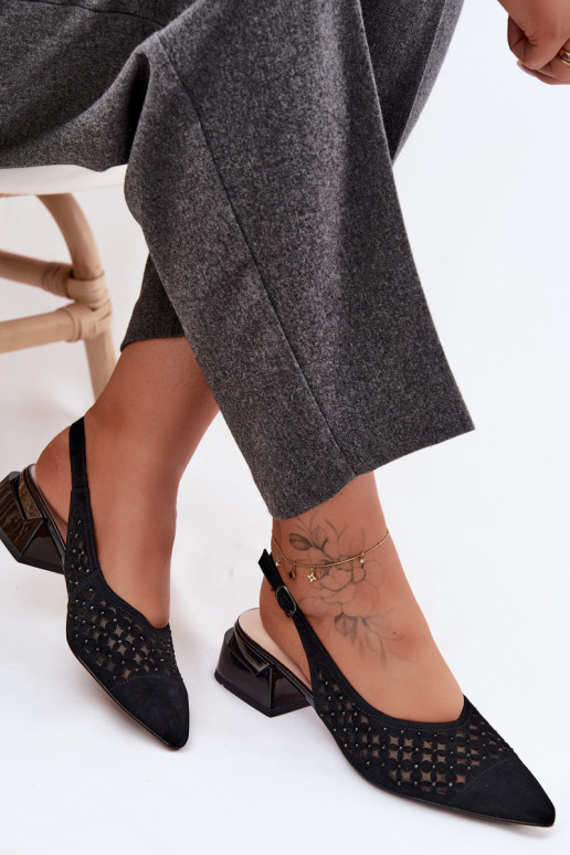 Haut INildledersandalen für Damen mit durchbrochenen Elementen mit Netz Klocke D&A CR61-3004 schZuarze Farbe