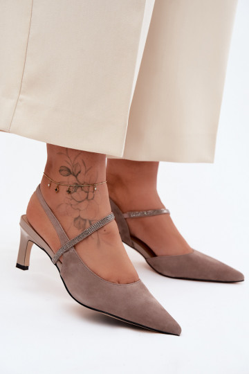 Leer Elegante suède hoge hakken Ze Zdobionym Strepenem D&A CR61-3048 beige 2