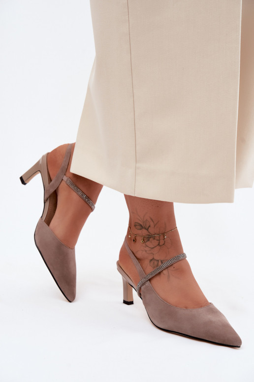 Leer Elegante suède hoge hakken Ze Zdobionym Strepenem D&A CR61-3048 beige