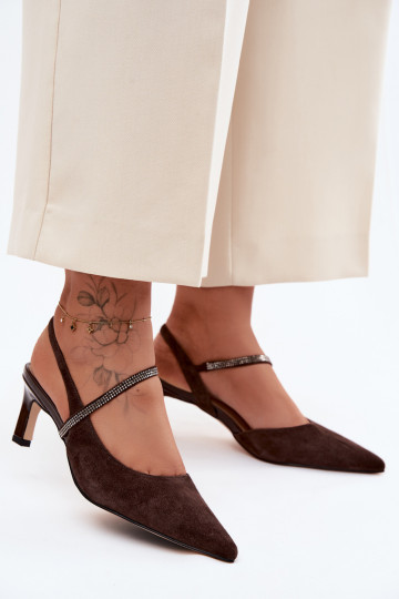 Escarpins en daim couleur chocolat élégants avec des brides décoratives D&A 2