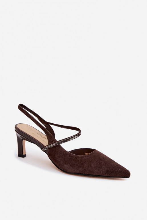 Schokoladenfarbene elegante Wildlederschuhe mit dekorativen Riemen D&A